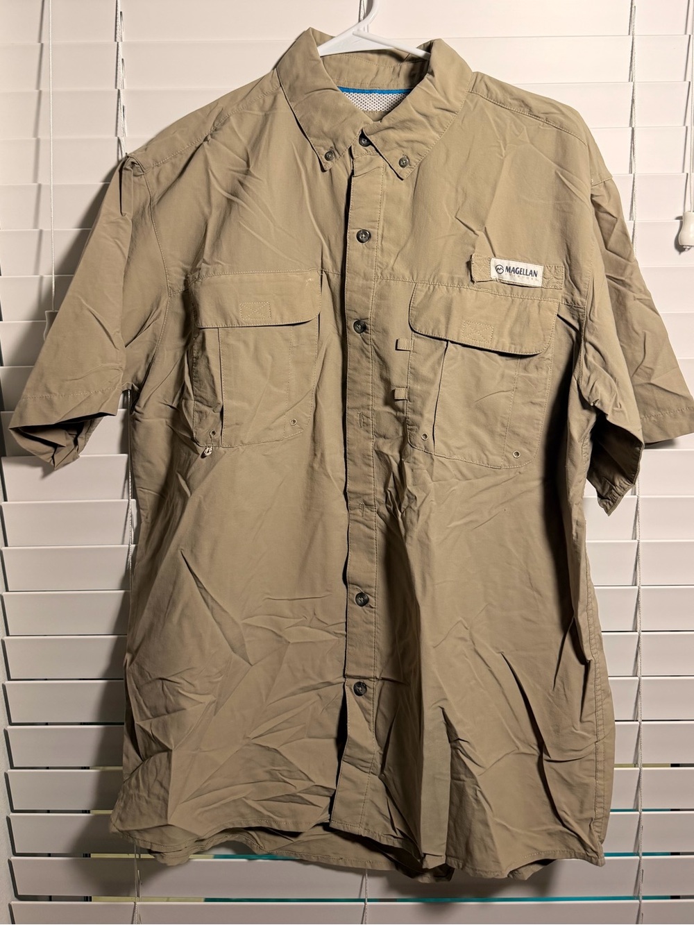 Magellan Outdoors Men’s Short-Sleeve Button-Down Shirt in Khaki